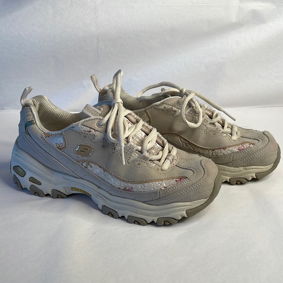 Skechers Shoes Skechers Sneakers Tan And Cream With Pink Flowers